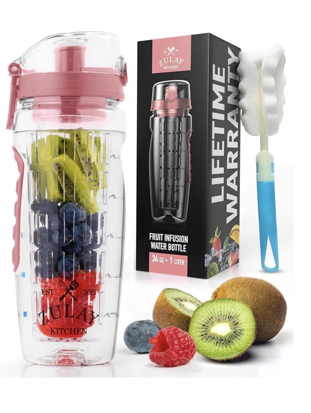 Zulay 32oz Fruit Infuser Water Bottle - Leakproof With Full-Length Infusion Rod
